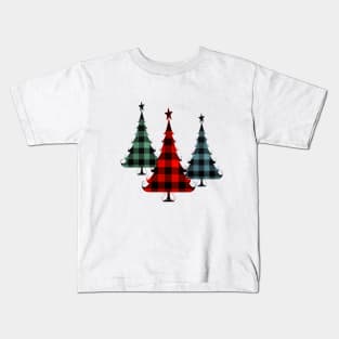 Christmas Tree Traditional Plaid Pattern Red Blue Green Kids T-Shirt